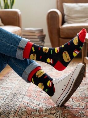 NWOT Burger Time! Fun Burger & Fry Novelty Crew Socks – Funky Fast Food Socks